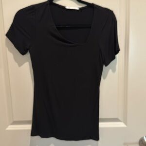 Black lined T with asymmetric neck